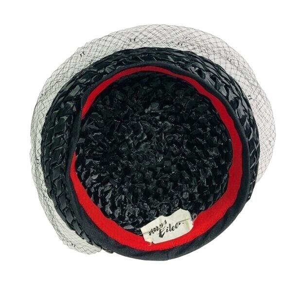 Miss Eileen Vintage Black Bumper Style Hat With Short Top Veil With Hat Pin - Picture 5 of 7